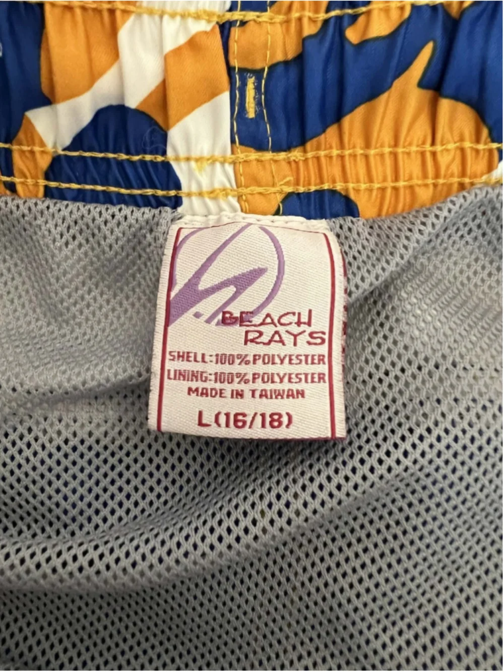 Beach Rays Men’s Swim Trunks Size L Blue Orange Tropical Drawstring Shorts